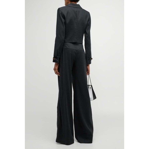 Veronica Beard Black Cropped Linen Blend Single Breast Jacket NWT Buckle Cuff - Picture 5 of 15
